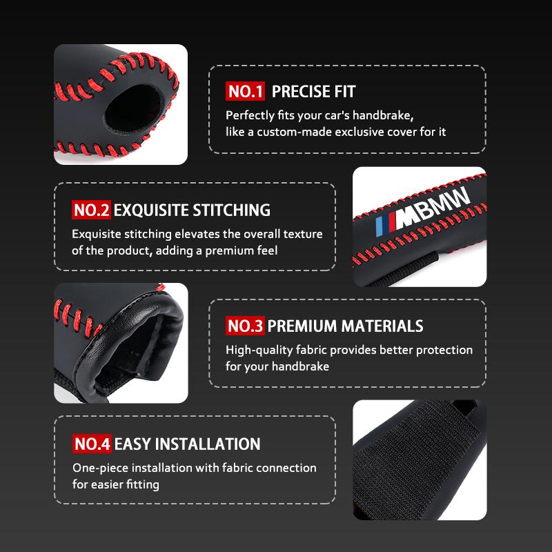 WSQK5 Leather Car Handbrake Cover Non-slip Brake Brake Protector Sleeve For BMW Performance M E87 E30 E46 E28 F35 G20 E93 F20 X3 X