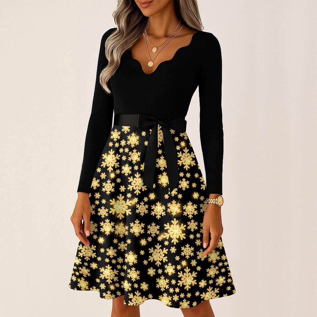 Women's Casual Fashion Long Sleeve Christmas Graphic Printed Vintage Long Dresses