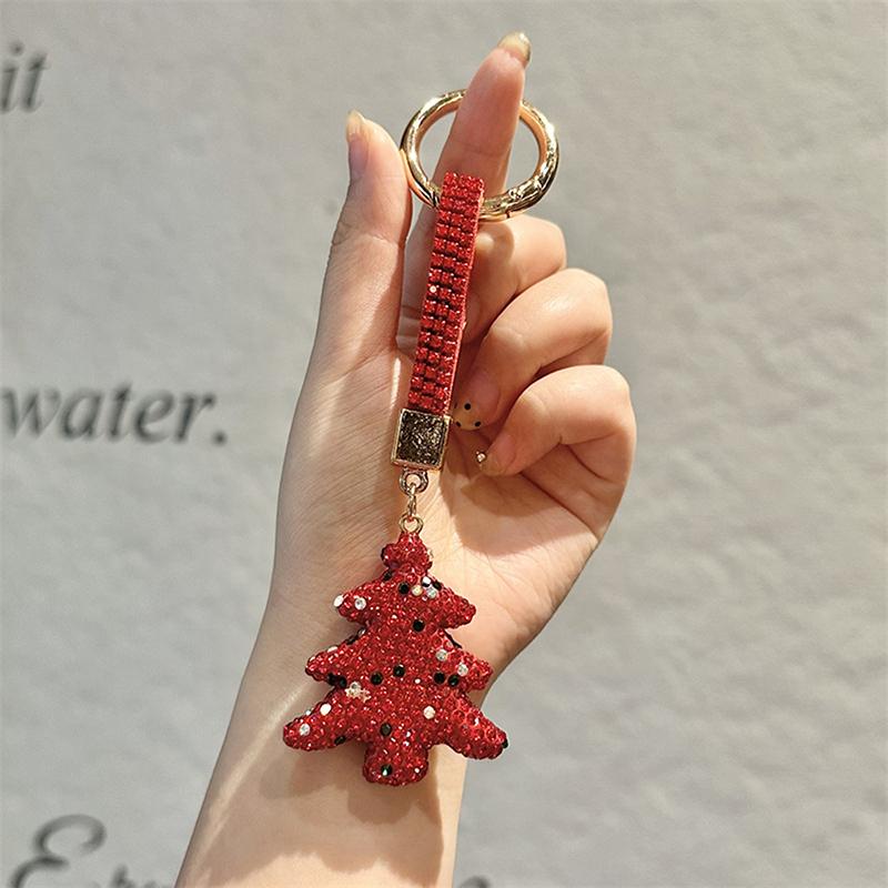 Cartoon Rhinestone Christmas Keychain For Women Girls Christmas Tree Keyring Bag Pendant Decoration Accessories