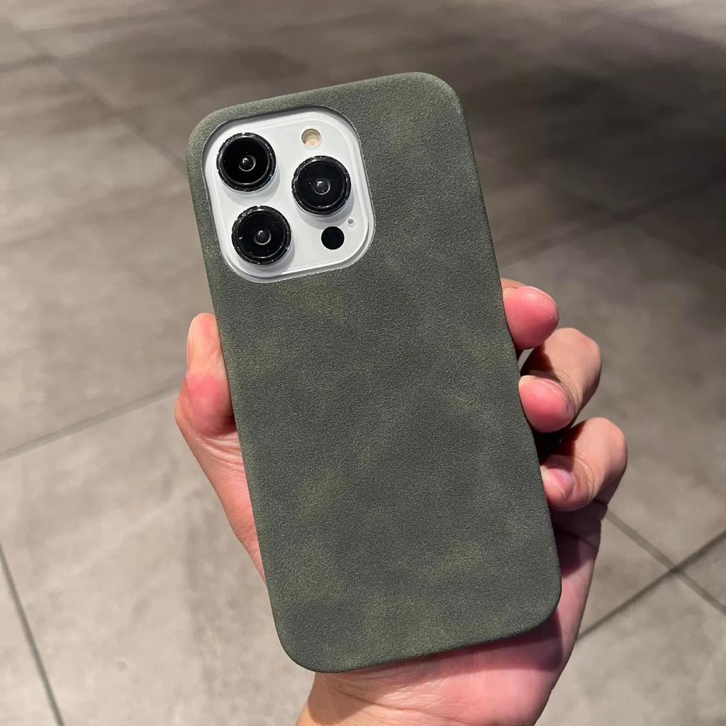 Luxus-Wildleder-Leder-Handyhülle für iPhone 16 15 Pro Max Plus 14 13 12 11 Hüllen Matte Silikon Weiche Stoßfeste Abdeckung Mode