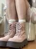 Women's Boots Platform Footwear With Laces Shoes For Woman Half High Mid Calf Lace-up Pink Work Quality On Offer Chic Point Hot