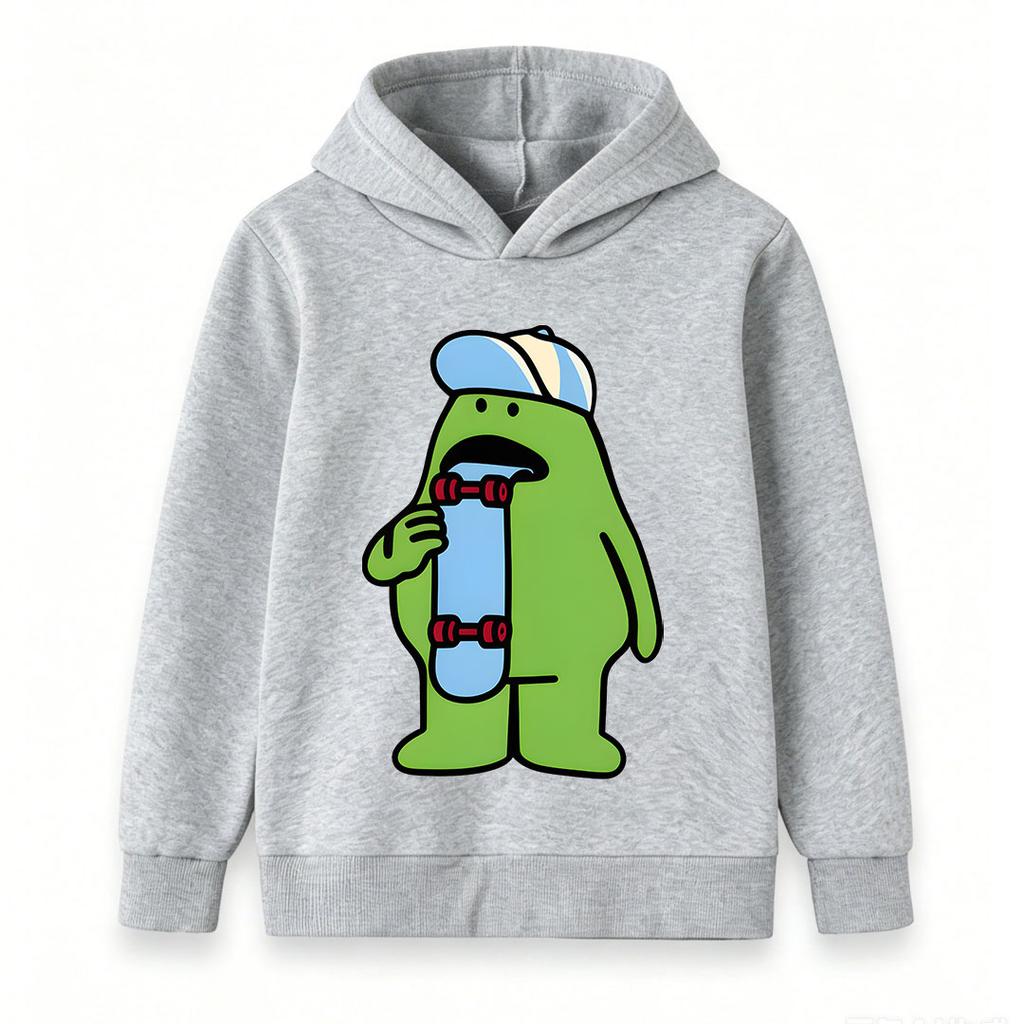 Kids Boys Girls Casual Hooded Sweatshirt, Cool Cartoon Green Skater Character Print Long Sleeve Pullover Hoodie, Comfortable Lightweight Tops For Dail