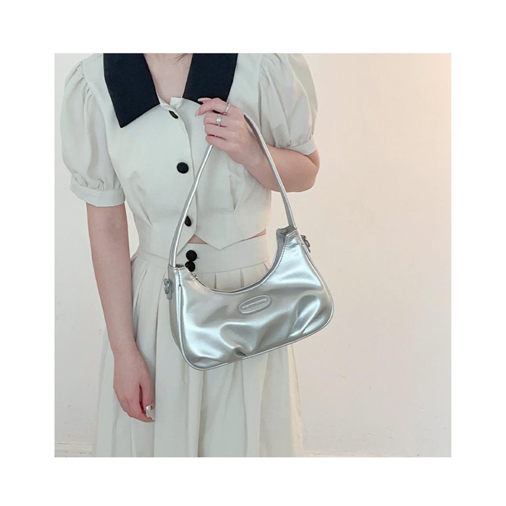 Textured Silver Bag Women's Single Shoulder Messenger Bag High-grade Pleated Underarm Crescent Bag