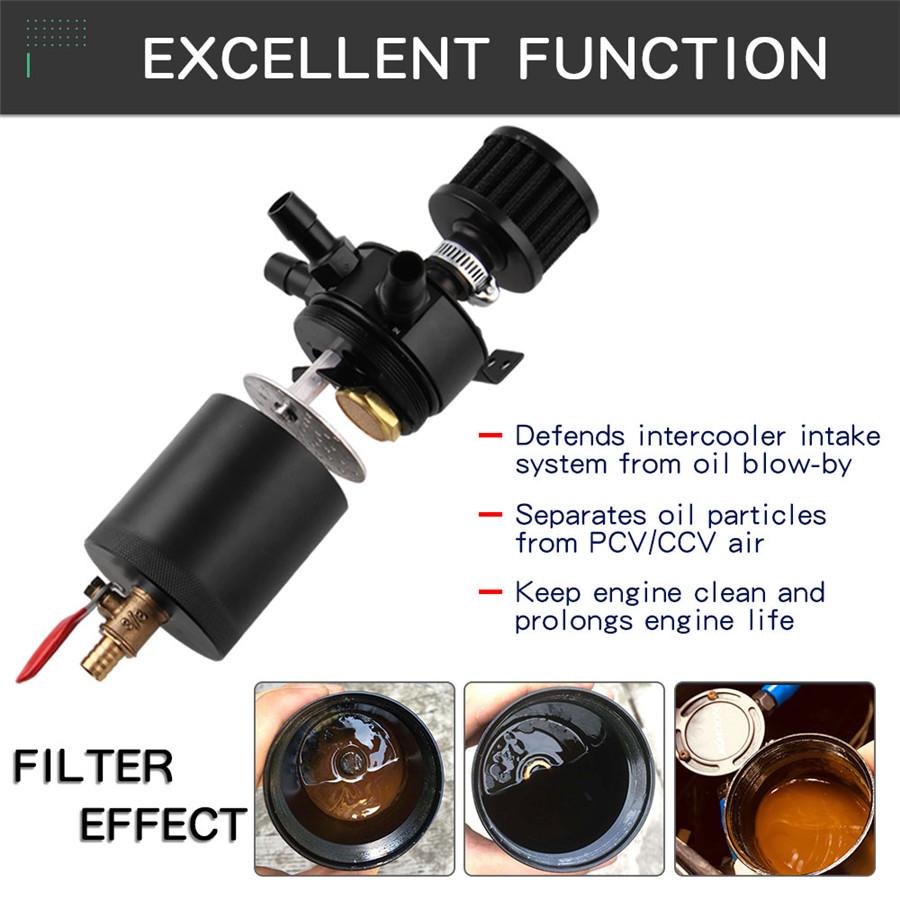 Oil Reservoir Catch Can Tank with Drain Valve Breather Universal 3-Port