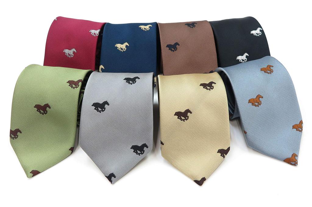 [GANJI] Business Necktie, Jacquard Weave, Racehorse Pattern Necktie, Thoroughbred, Made in Japan, 8 Colors, Boxed (Brown 1 (Bay))