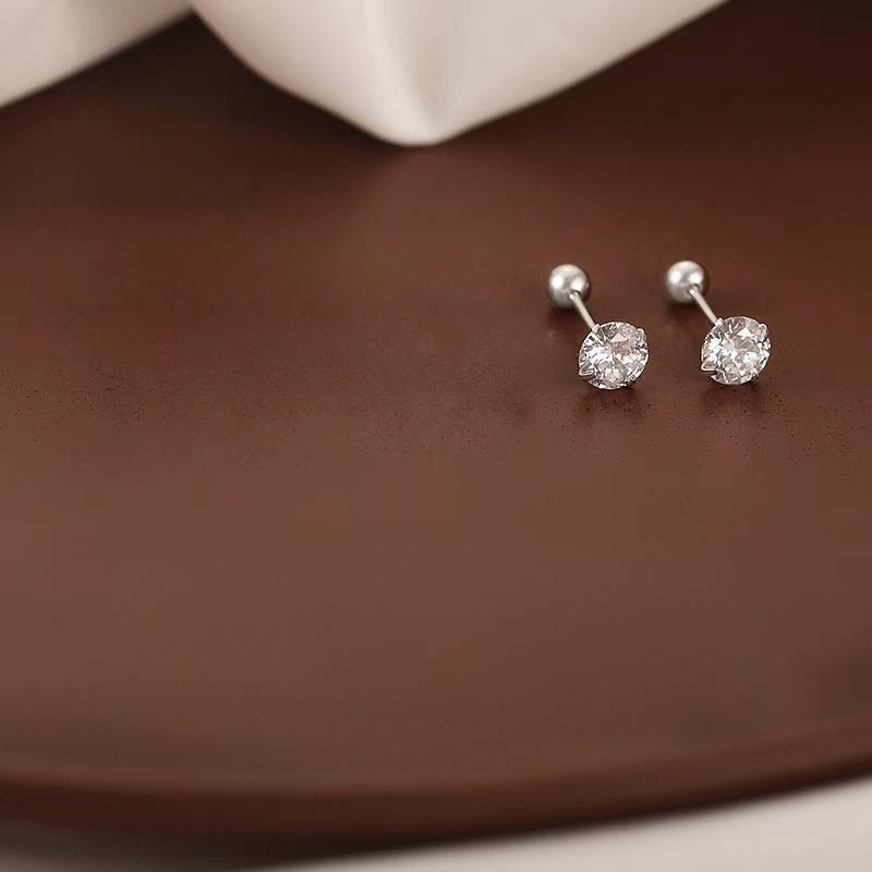 Classic Simple 3mm 4mm 5mm Little Zircon Stud Earrings for Women Luxury Silver Color Stainless Steel Piercing Earring Jewelry