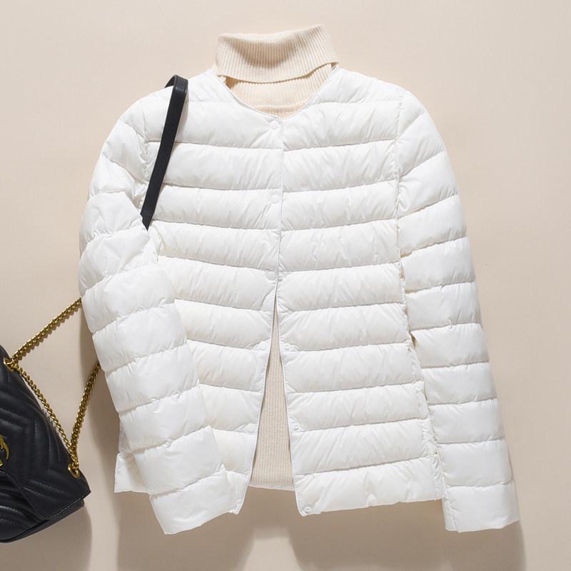 2024 Women's Lightweight Down Jacket, Short, Round V-Neck, Warm, Collarless, Slim Fit, Plus Size, Autumn/Winter Coat