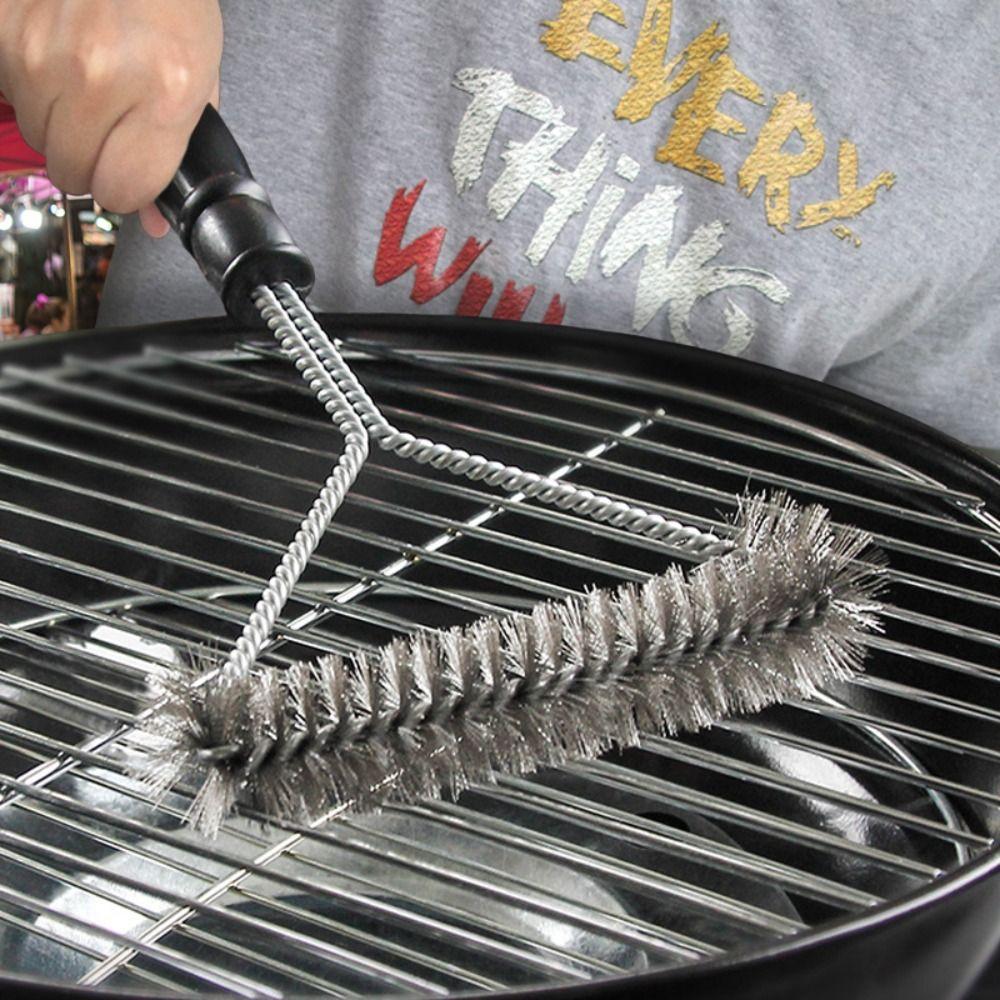 Long Handle Barbecue Cleaning Brush Triangle Grill Cleaning Steel Brush Multi-Function   Camping