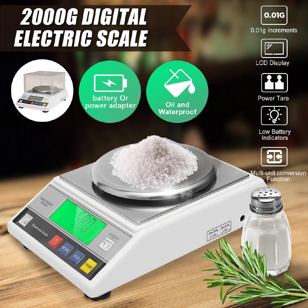 DC 200mA 2kg 7.5V LCD Digital Electric Scale Jewelry Weight Balance Gram with US Plug Power Adapter White