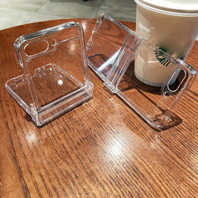 Transparent Folding Case For Samsung Z Flip7 Flip6 Flip5 Flip4 Flip3 Fold5 Moto Razr 40 Ultra PC Flip Folding Shockproof Clear Phone Cover
