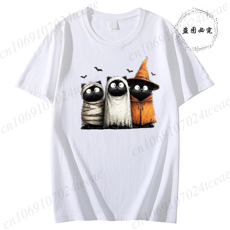 Womens New Fashion Clothes Tshirt Halloween Cat Graphic T Shirts Tops Witch Cats Pumpkin Harajuku Vintage Tee Shirts Clothes