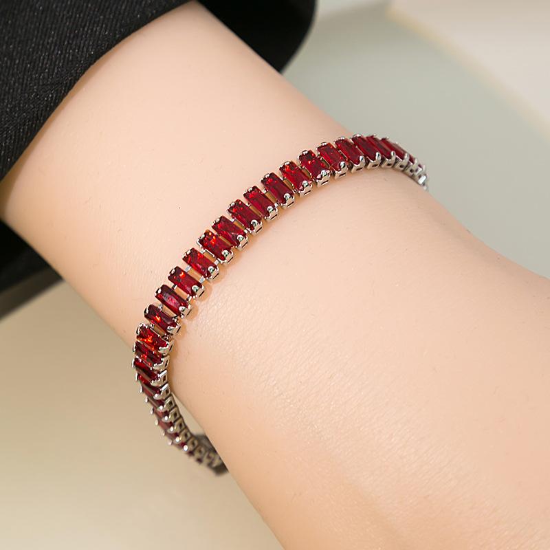 

Геометричний цирконовий браслет із 1 шт., барвистий квадратний ряд однотонних ювелірних виробів для жінок червоний