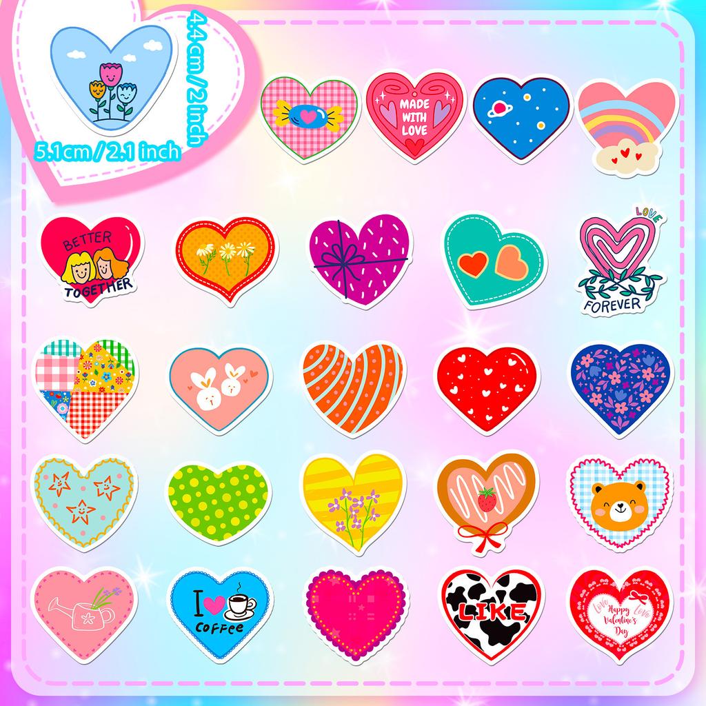 50 PCS Shiny Cute Heart Stickers - Kawaii Doodle Decals for Journal, Skateboard, DIY Craft