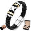 Men' Leather Bracelet Black Braided Gold Silver Gift Thick
