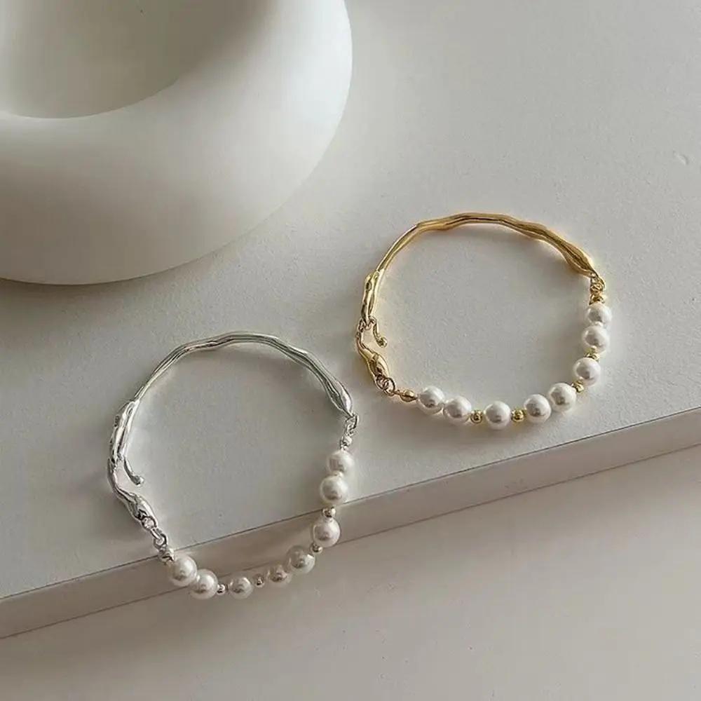 Irregular Liquid Metal Girl Gift Copper Women Bracelet Korean Style Jewelry Pearls Bracelet Party Jewelry Accessories Baroque