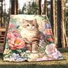 1pc Floral Garden Cat Outdoor Blanket - Soft Flannel Cozy for Travel & Camping - All-Season Warm Bed Cover, Machine Washable Yy251229065