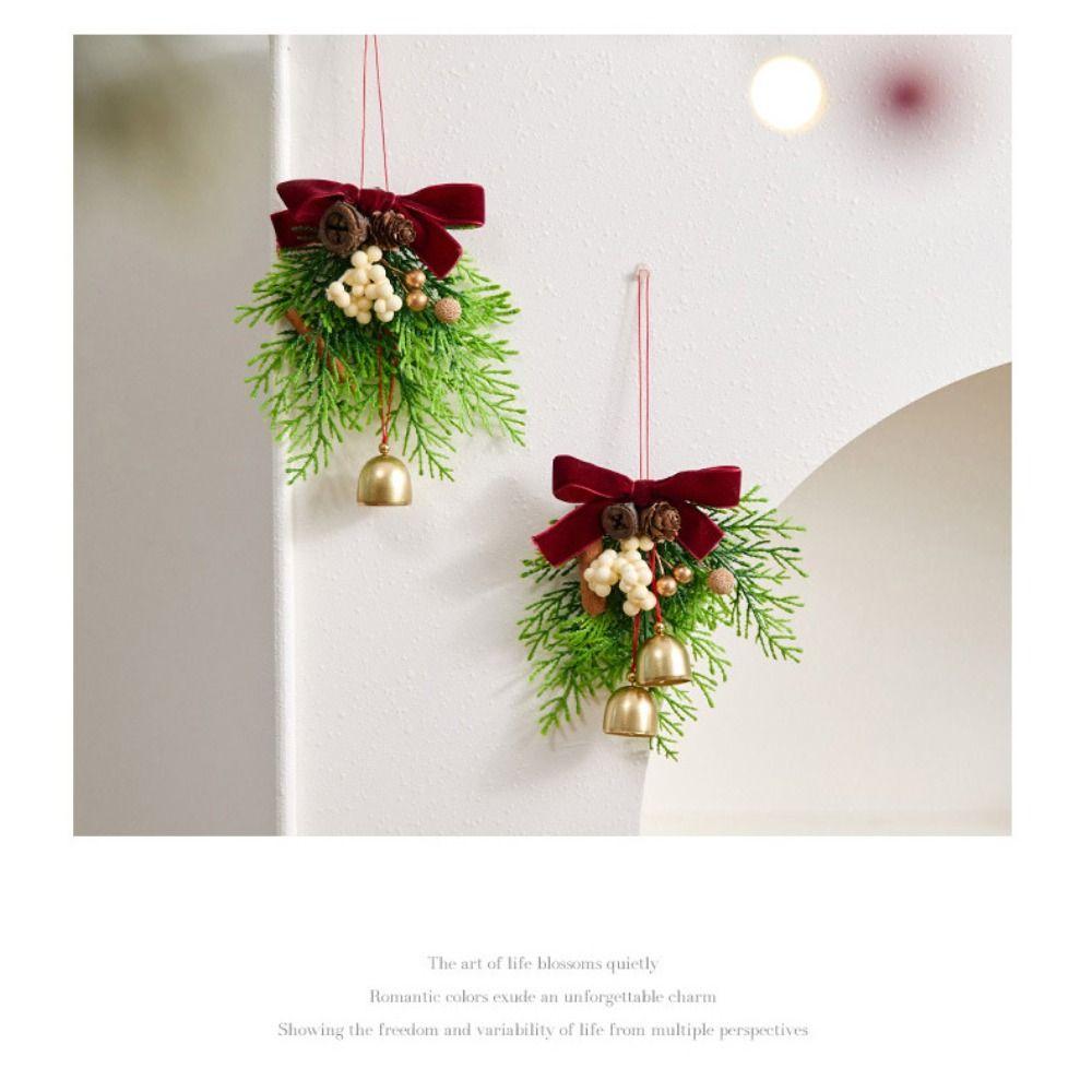 Fabric Red Velvet Bow Pendant Pine Cone Bell Christmas bell decoration Plastic Hanging Decoration Supplies