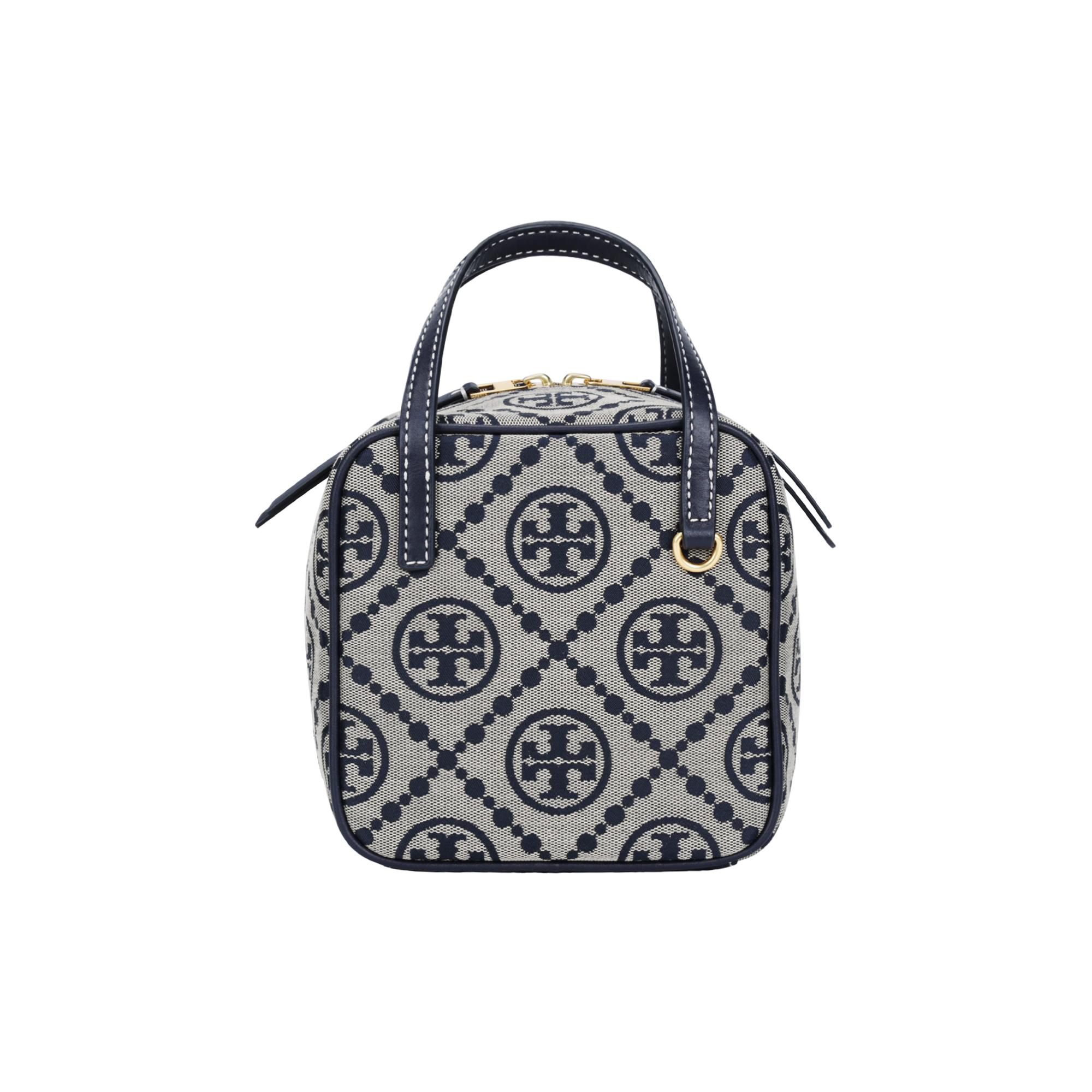 

Tory Burch T Monogram 16 Classic Logo Print Zipper Closure Fabric And Leather Square Tote Shoulder Crossbody Bag Women bags Navy-Blue 142529-405 Basic Set (Bag+Dust Bag)