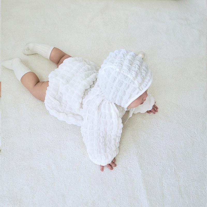 2024 Wiosna i Jesień, kombinezon dla niemowląt i dziewczynek z tkaniny bąbelkowej, waflowy - ubranko do wspinaczki dla noworodka.