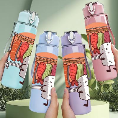 1PC Bed Toast Sleep Cartoon Graphic 750ml Color Plastic Water Bottle Leakproof Flip Straw Lid For Sports Office Home Use