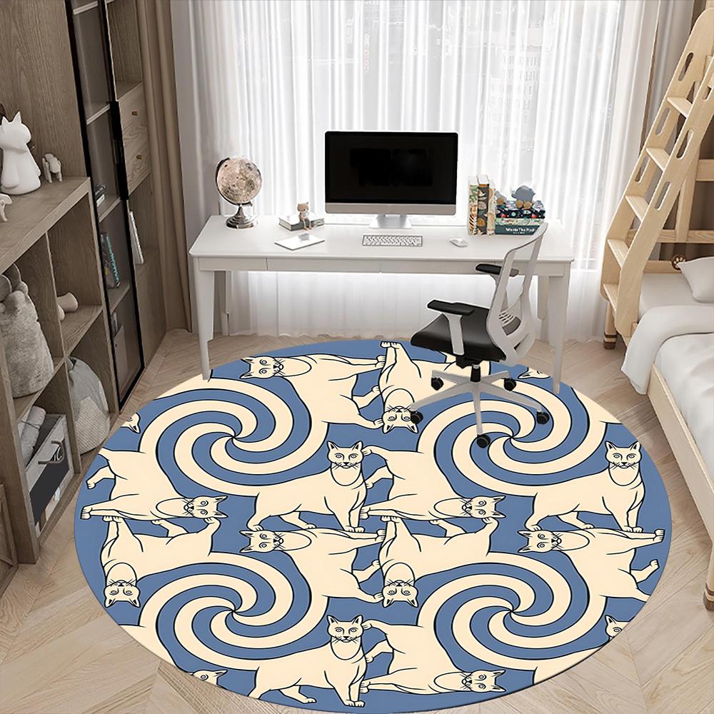 1pc Whirling Cats Office Round Area Rug, Indoor Mat Suitable For Office, Under Office Chairs Bedroom Living Room Home Decor, Room Deco