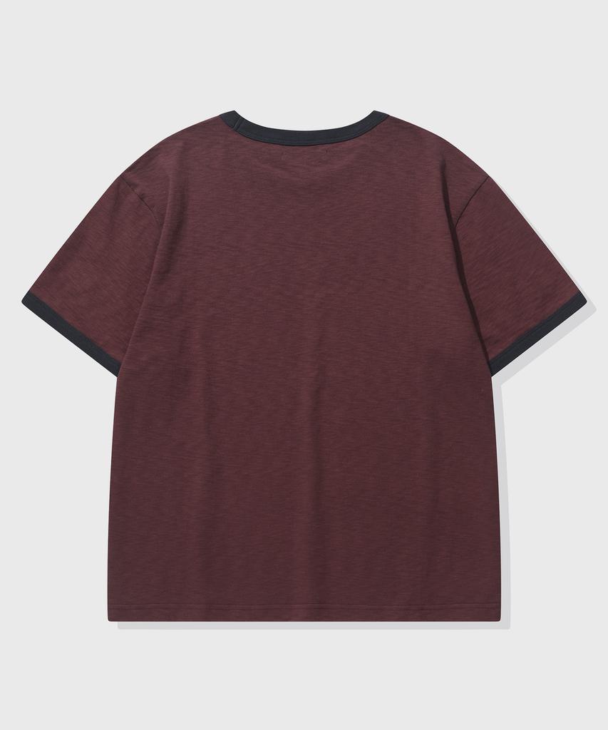 KIIMUIR [Crop] Flashmove Ringer Crop Short Sleeve T-Shirt_Burgundy