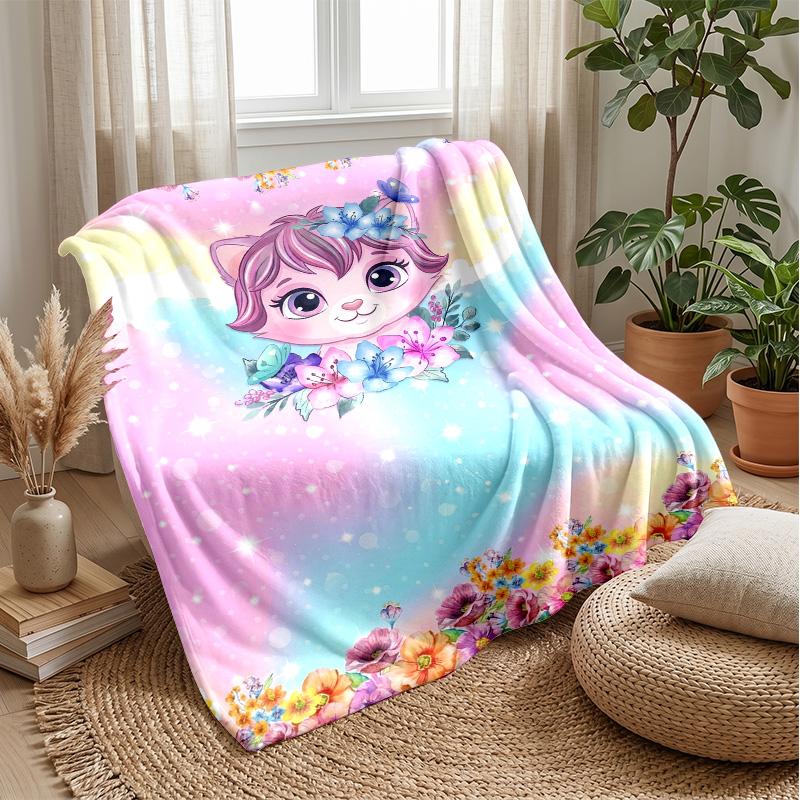 Floral Cats Tree Artwork Theme blanket Lightweight Warm Flannel Blanket Decorative Throw Blanket for Home Decoration