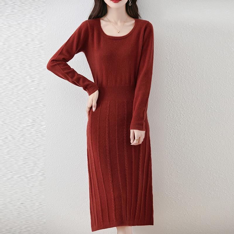 Women Sweater Dress 100% Wool MODERN NEW SAGA O-neck Knit Long Pullover Winter Jumpers Wool Long Dress Female