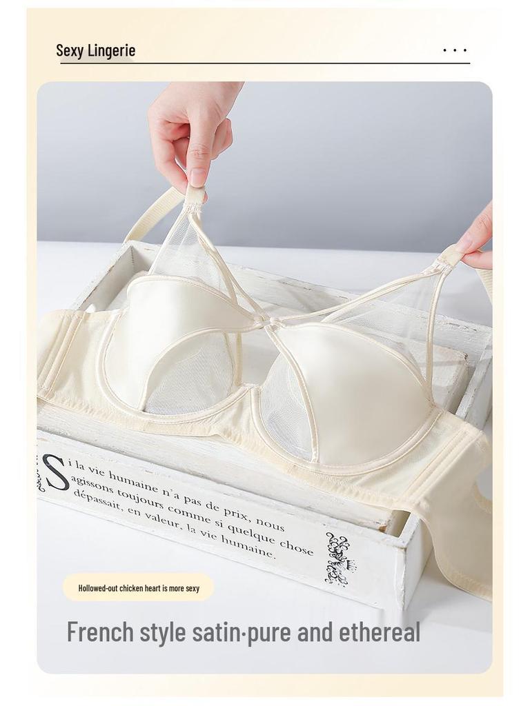 Elegant French Women's Uplift Lingerie: Thin Style, Anti-Sagging Soft Underwire Bra for Large Chest.