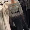 Herbst Winter Europäisch Amerikanisch Damen Gold Glitzer Sexy Umhang Fließendes Abendkleid Robe