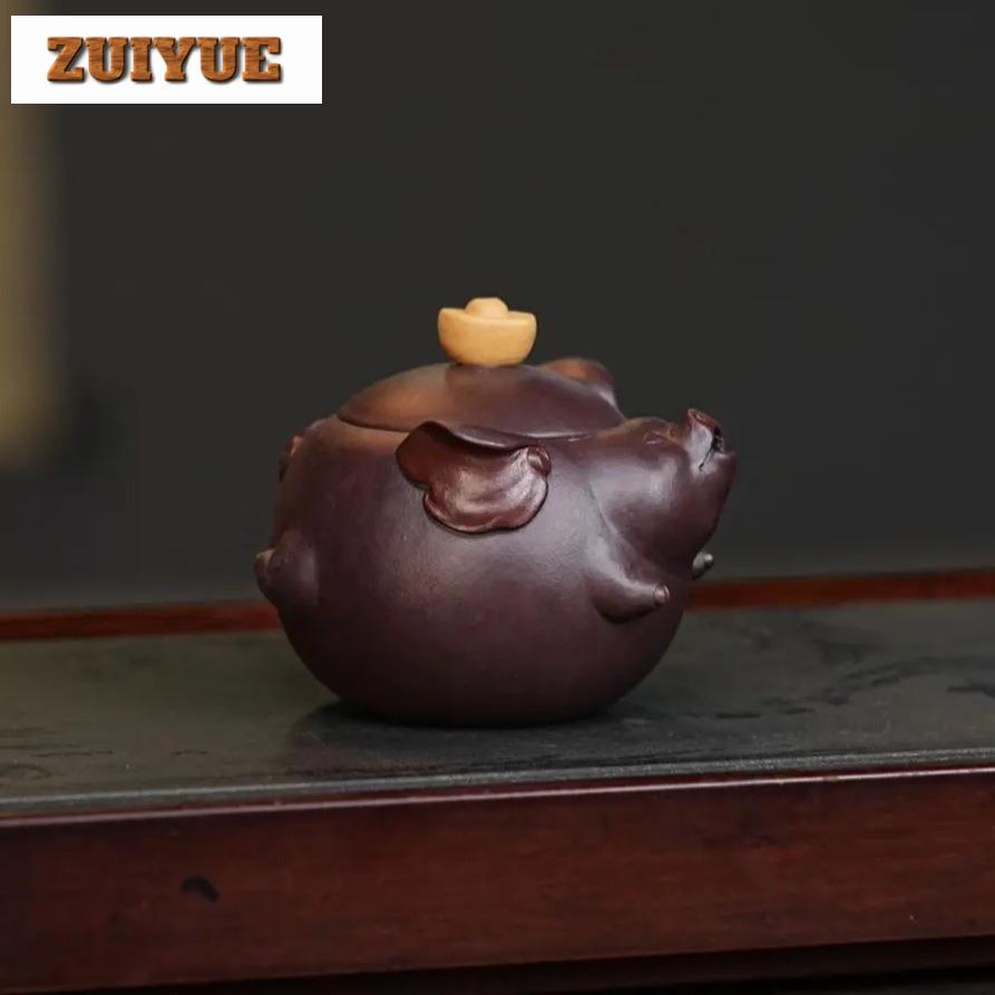 180ml Exquisite Yixing Purple Clay Teapots Handmade Ingot Pig Pot Raw Ore Purple Mud Kettle With Filter Chinese Zisha Tea Set