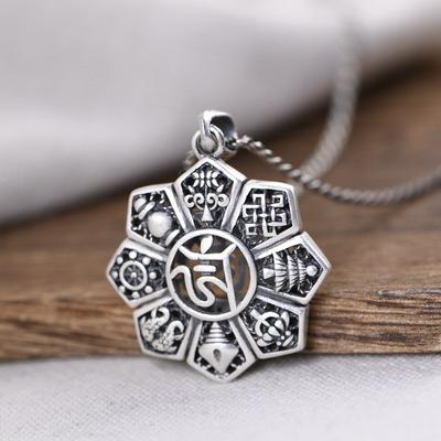 Retro Ethnische Auspicious Acht Schätze Anhänger Frauen Schmuck Mode Hohl Halskette 925 Silber Kette Männliche Hals Zubehör