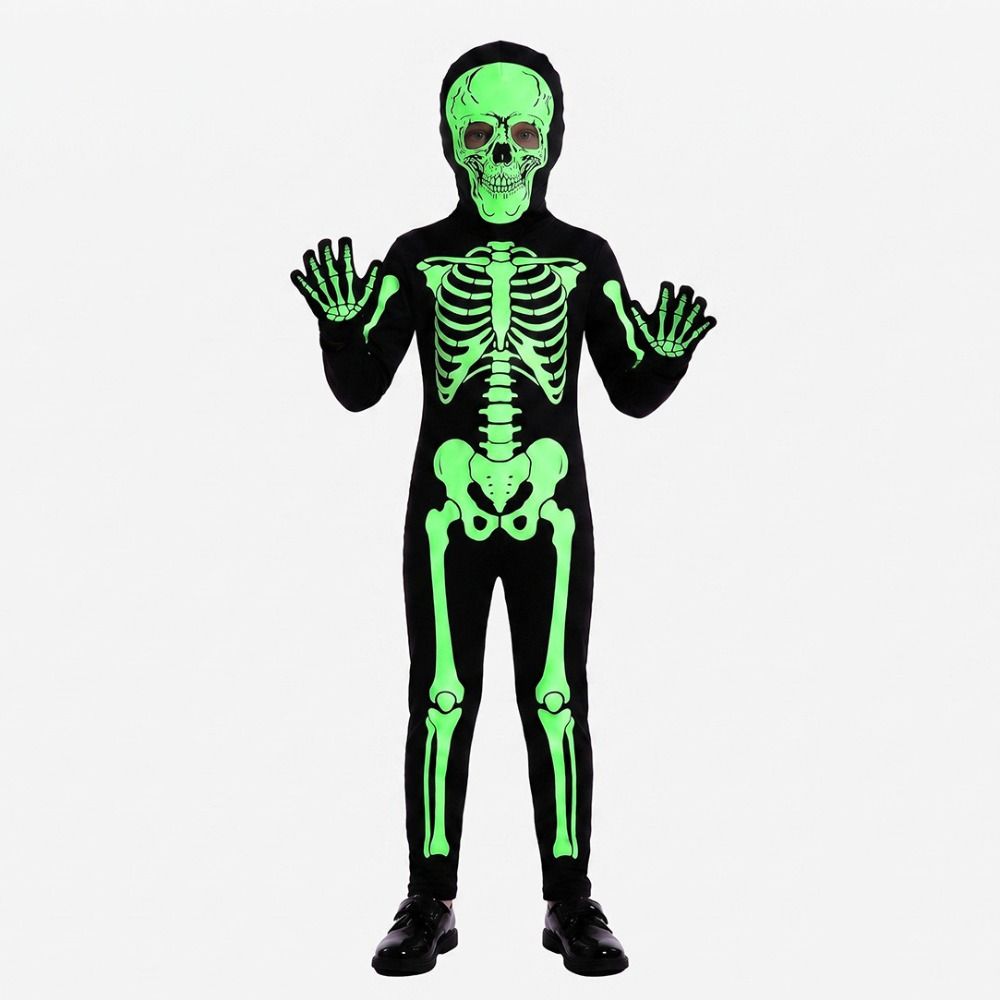 Luminous Cosplay Skeleton Suit Fabric Luminous Kids Dress Grim Reaper Costume  Stage Performance