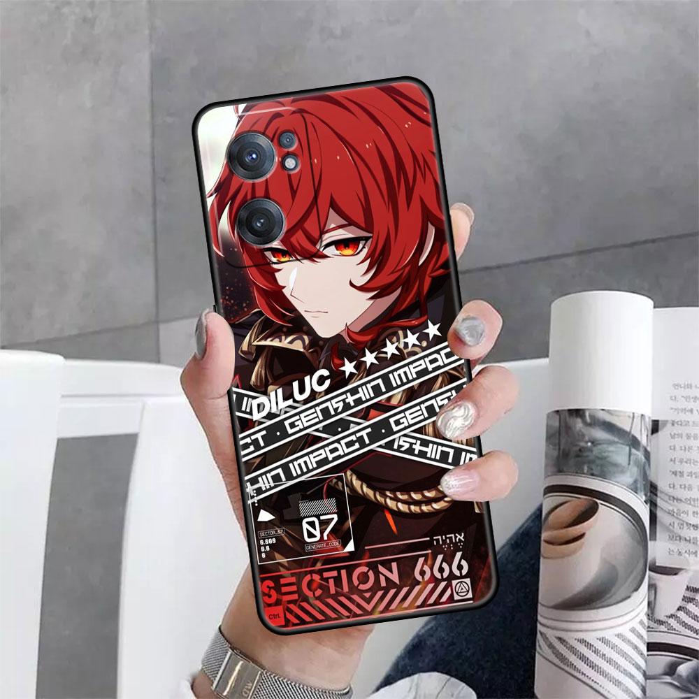Phone Black Case for OnePlus Nord 2 5G 8T 10 9 7 8 Pro 10T For Oppo A53 A16 A15 A54 A74 Silicone Funda Genshin Impact Anime