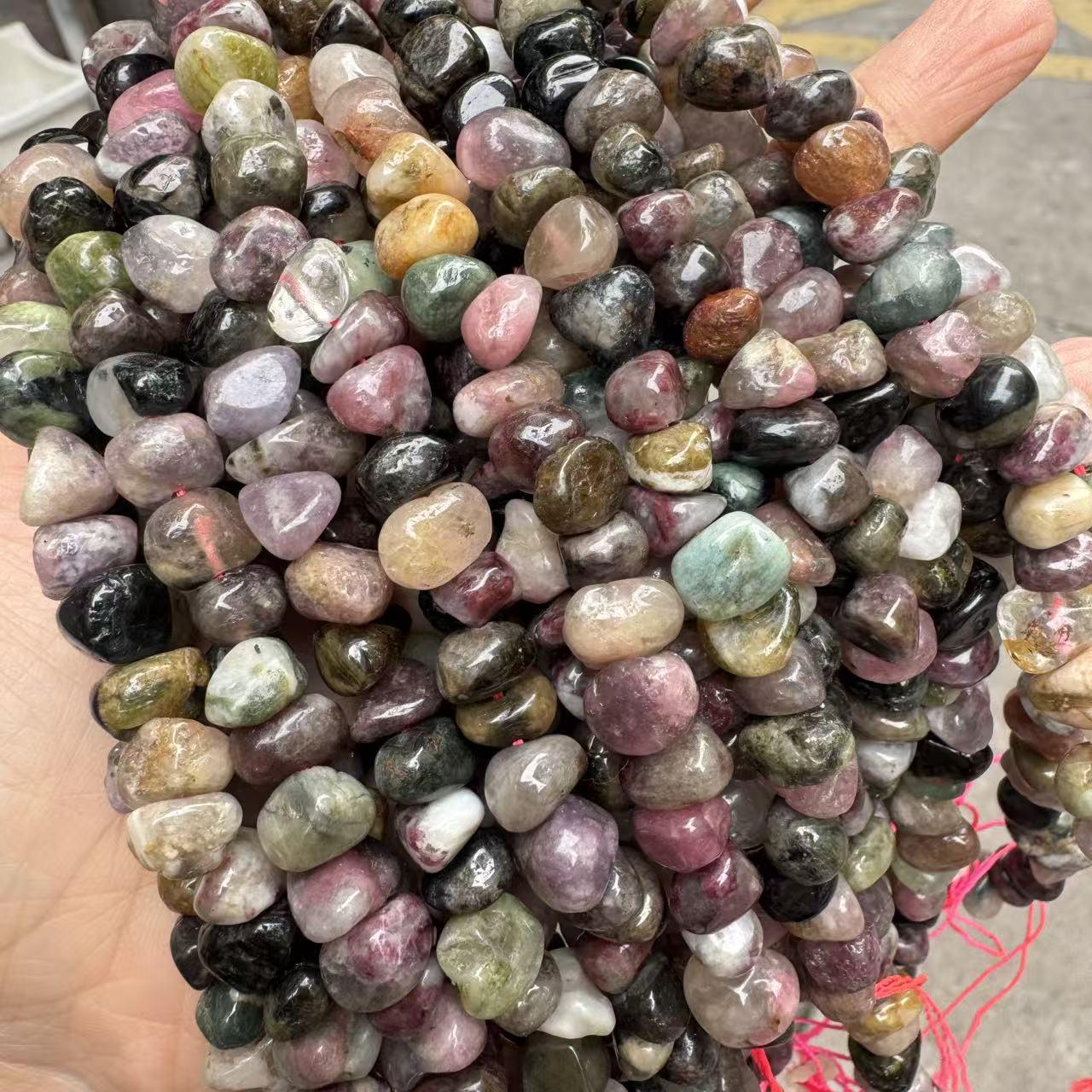 Natural Colored Tourmaline Center Hole Irregular Stone Bracelet DIY Jewelry Kit