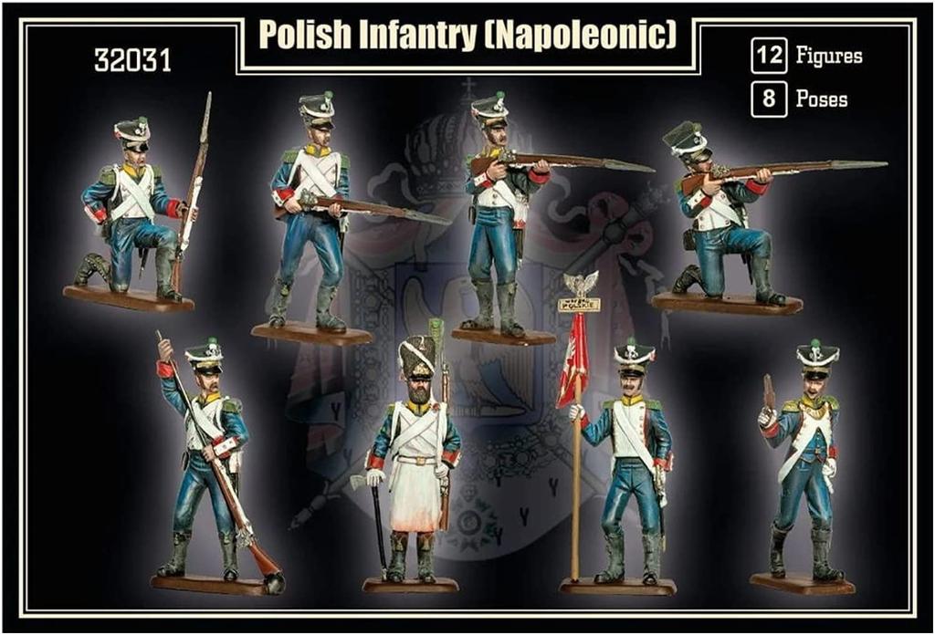 Mars Figures 1/32 Napoleonic Polish Infantry, 8 Poses, 12 Figures, Plastic Model Kit, ORM32031