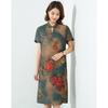 Mulberry Silk and Genuine Silk 100% Non Incense Cloud Yarn Shirt Collar Short Sleeve Peony Flower Retro Women's Dress
