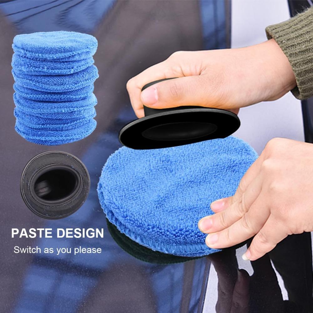 Garneck 8pcs Car Wax Applicator Pads Kit 5'' Microfiber Soft Foam Waxing Pad with Grip Handle for Car Furniture Glass Boat Polis