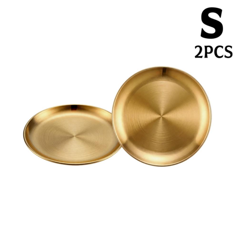 2/4 Stück Edelstahlplatten 4 Größen Runde Geschirr Wiederverwendbares Serviertablett für Pizza Dessert Steak Mehr Haus Picknick BBQ Geschirr