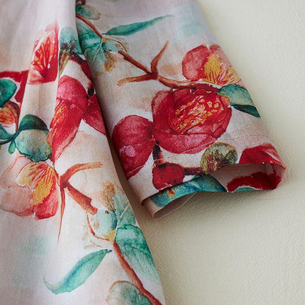 Japanese original literary and retro cotton and linen dress loose printing Chinese diagonal placket improved cheongsam long dress pomegranate red