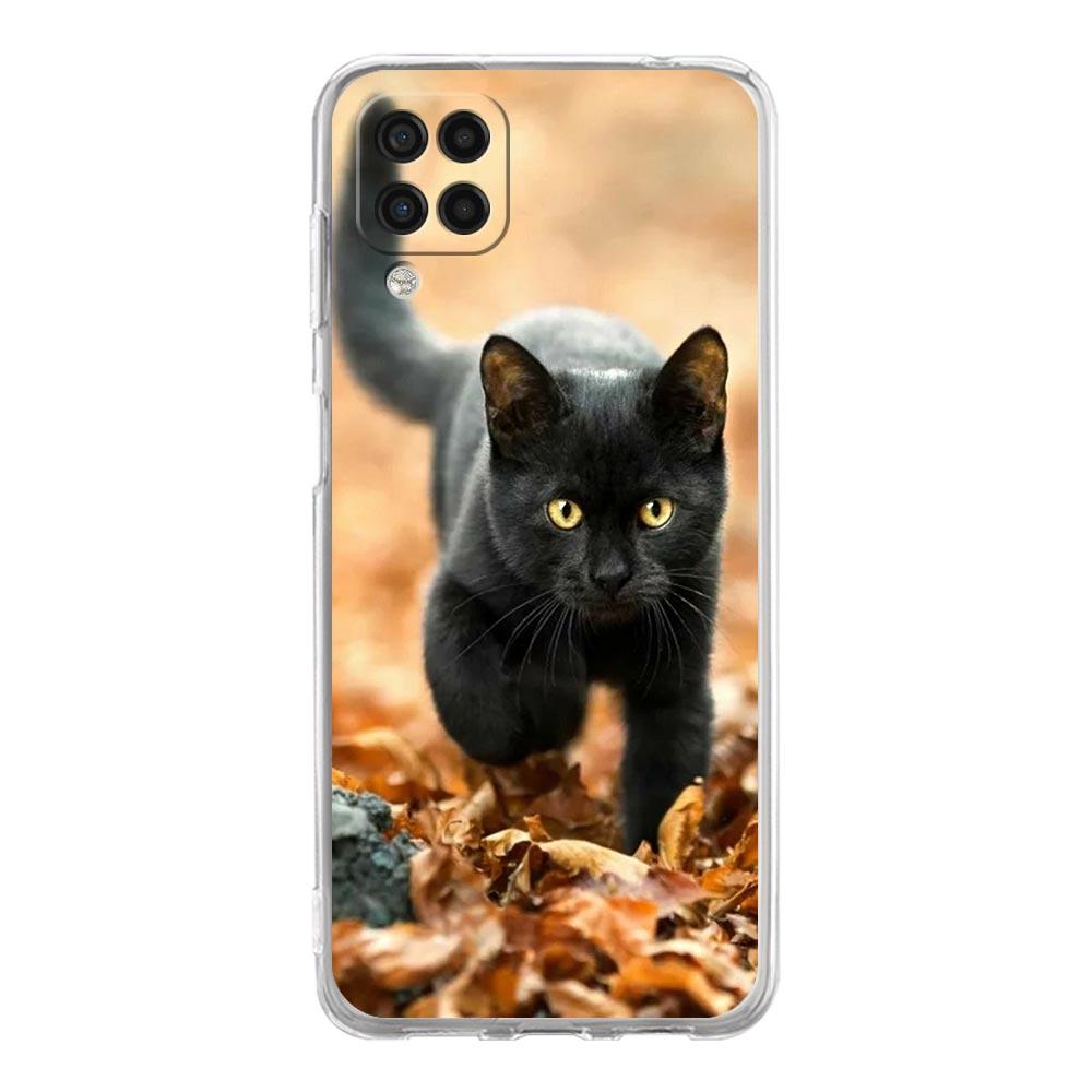 Case For Samsung Galaxy A13 A23 A33 A53 A73 5G A51 A71 A21S A12 A11 A31 A41 A03s A52 A32 A22 Clear Cover Black Cat Staring Eye