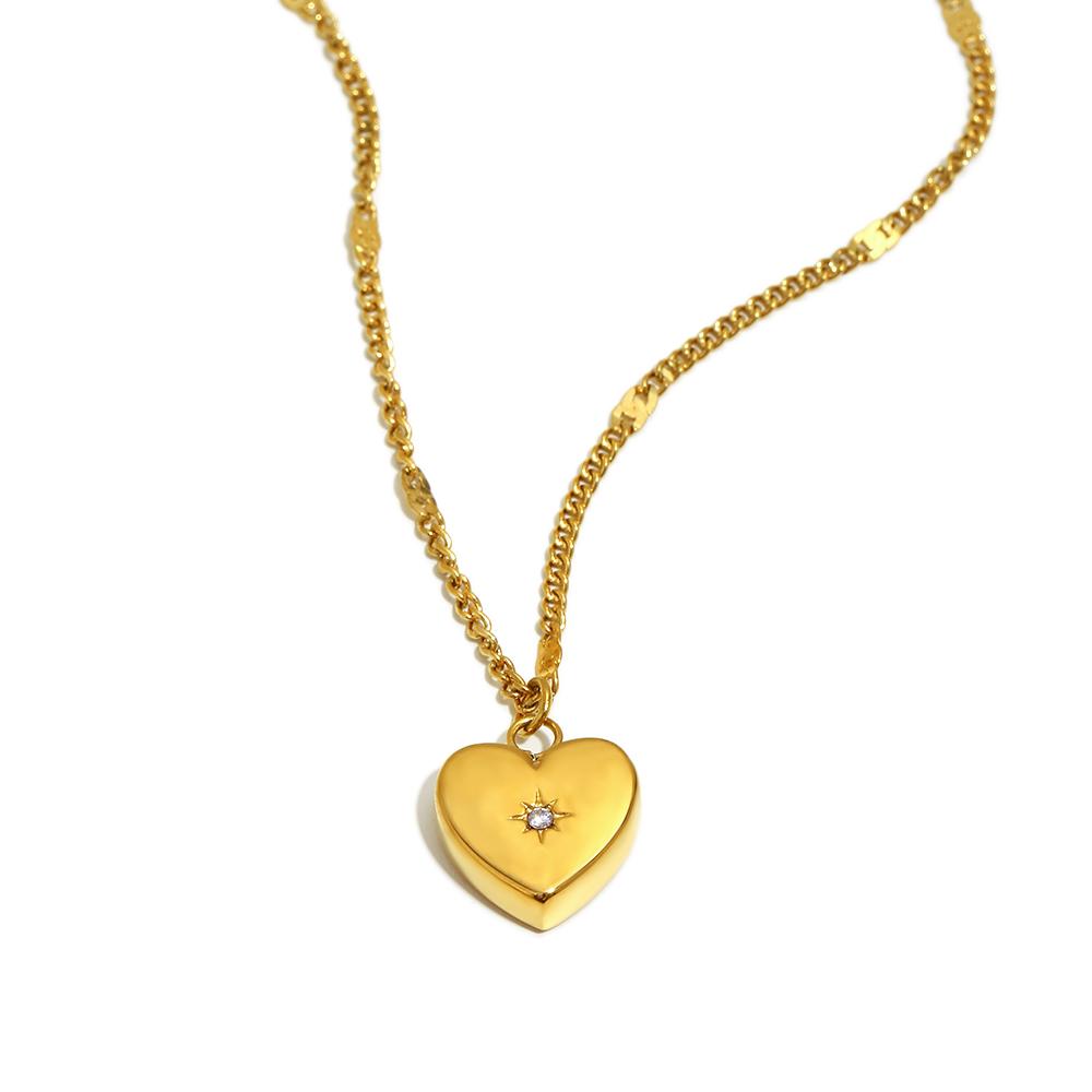 Dreamidea Gold Plated Stainless Steel Heart - Shaped Locket Necklace with Zircon Accent Romantic Jewelry