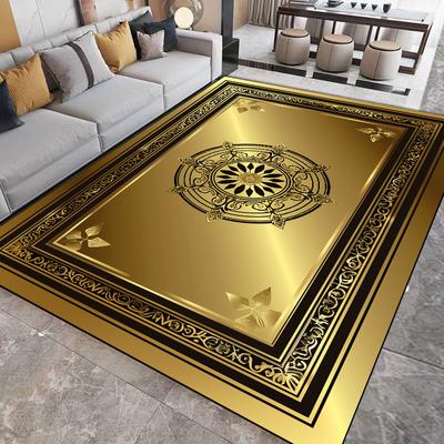 Alfombras de Lujo para Sala de Estar Alfombra Decorativa Dorada Negra Vestíbulo de Hotel Sofá Alfombra de Suelo Suave Lavable Decoración de Habitación Pasillo Alfombras Grandes