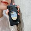 Mirror Stand Holder Soft Silicone Phone Cover For Samsung Galaxy S24 Ultra Plus Crossbody Leather Metal Chain Lanyard Back Case