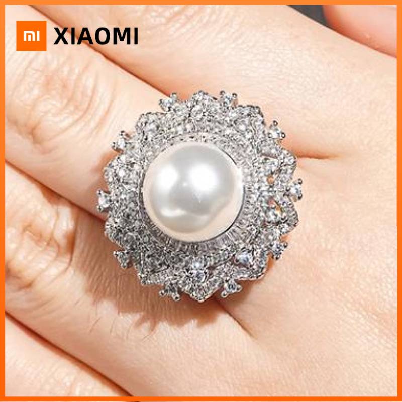 Xiaomi Huitan Round Women Ring Imitation Pearl Gorgeous Party Wedding Charming Accessories Engagement Luxury Jewelry Full Shining CZ