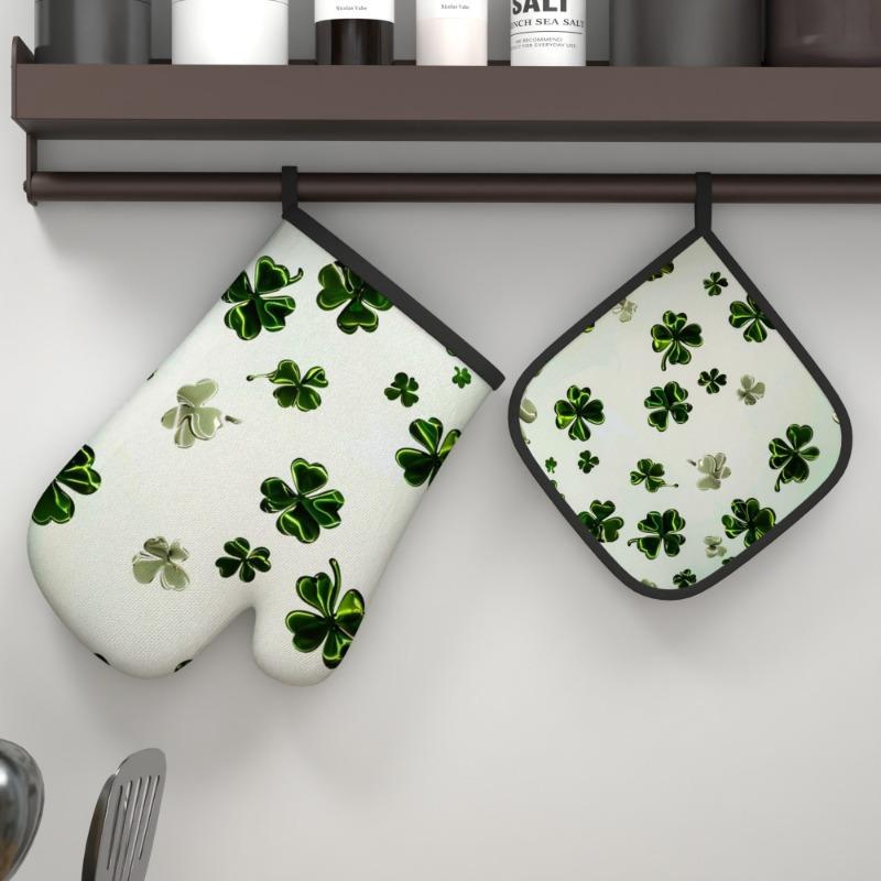 S 10.6*6.7 Inch Heat Resistant Oven Mitts Potholders Four-leaf Clover St. Parikh'S Day Is Fun Oven M