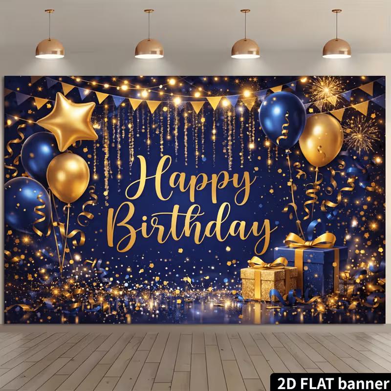 2D Navy Blue Gold Men Birthday Wall Tapestry Background Cloth