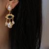 French-Style Long Earrings Featuring Imitation Pearls And Tassels, Paired With Large Eye And Teardrop-Shaped Pendants.