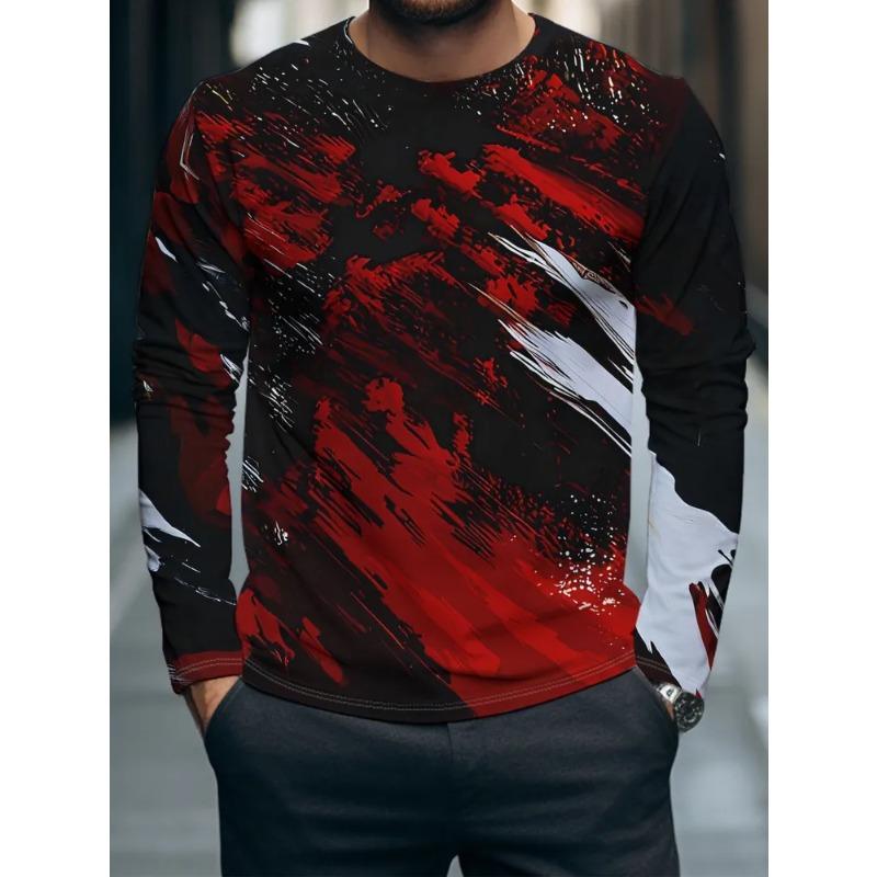 Autumn and Winter Men's Animal 3D Printed Crew Neck Long Sleeve T-Shirt