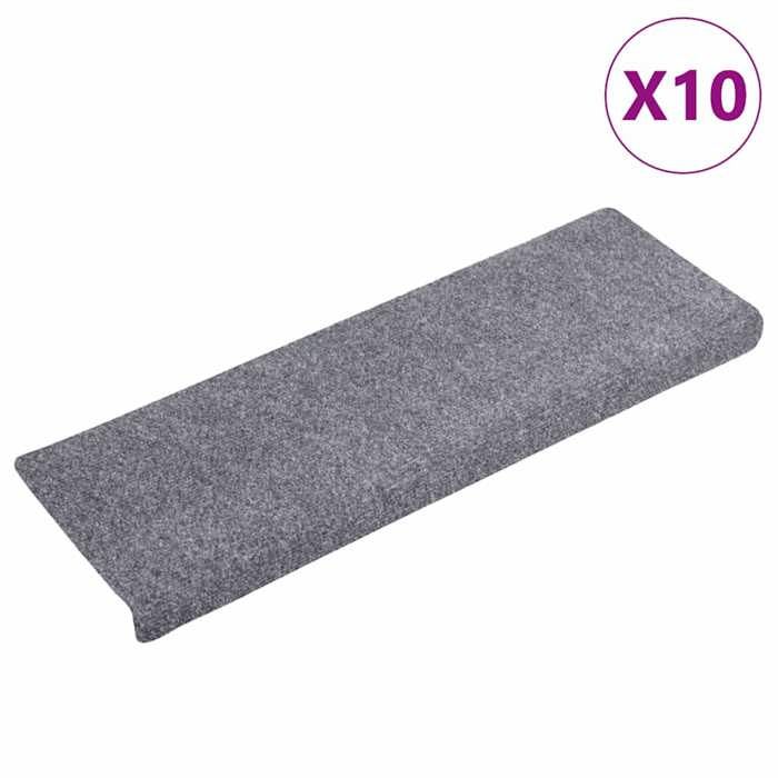 VidaXL Tapis d'escalier autocollants vidaXL, 10 pièces, 65 x 21 x 4 cm, gris clair, bord rectangulaire 149729